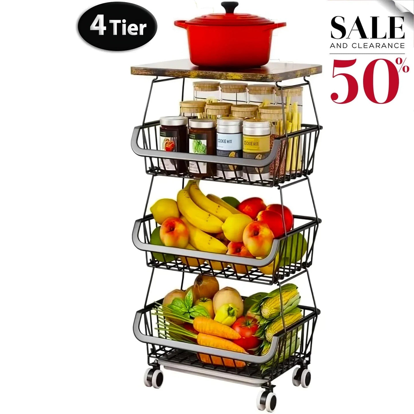 Tier Fruit Basket For Kitchen Organizers And Storage,with Solid Wood *