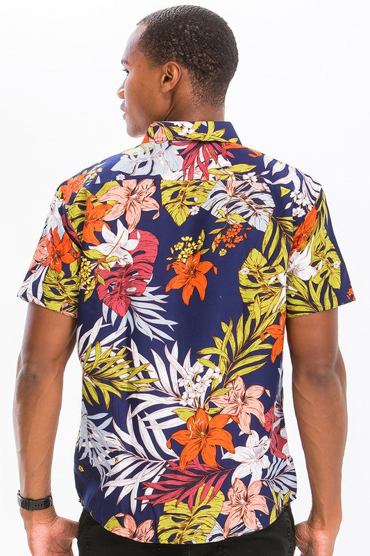 Weiv Mens Print Hawaiian Button Down Shirt*