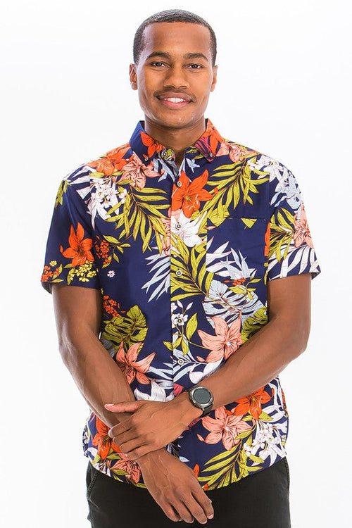 Weiv Mens Print Hawaiian Button Down Shirt*
