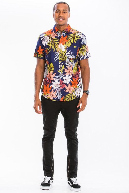 Weiv Mens Print Hawaiian Button Down Shirt*