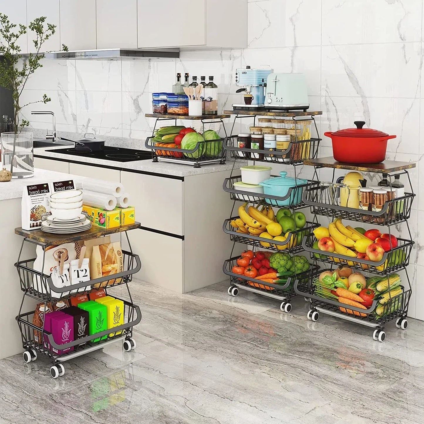 Tier Fruit Basket For Kitchen Organizers And Storage,with Solid Wood *