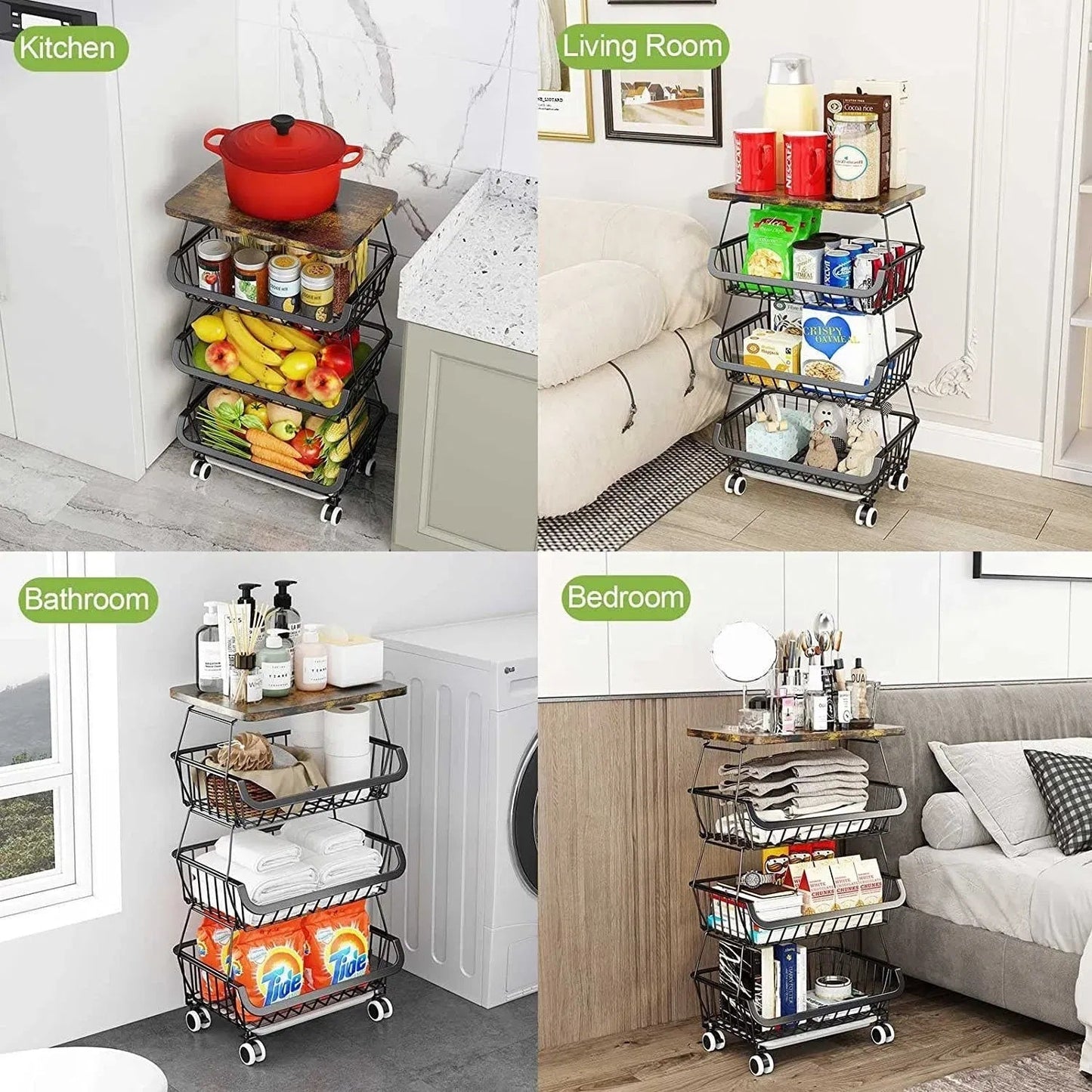 Tier Fruit Basket For Kitchen Organizers And Storage,with Solid Wood *