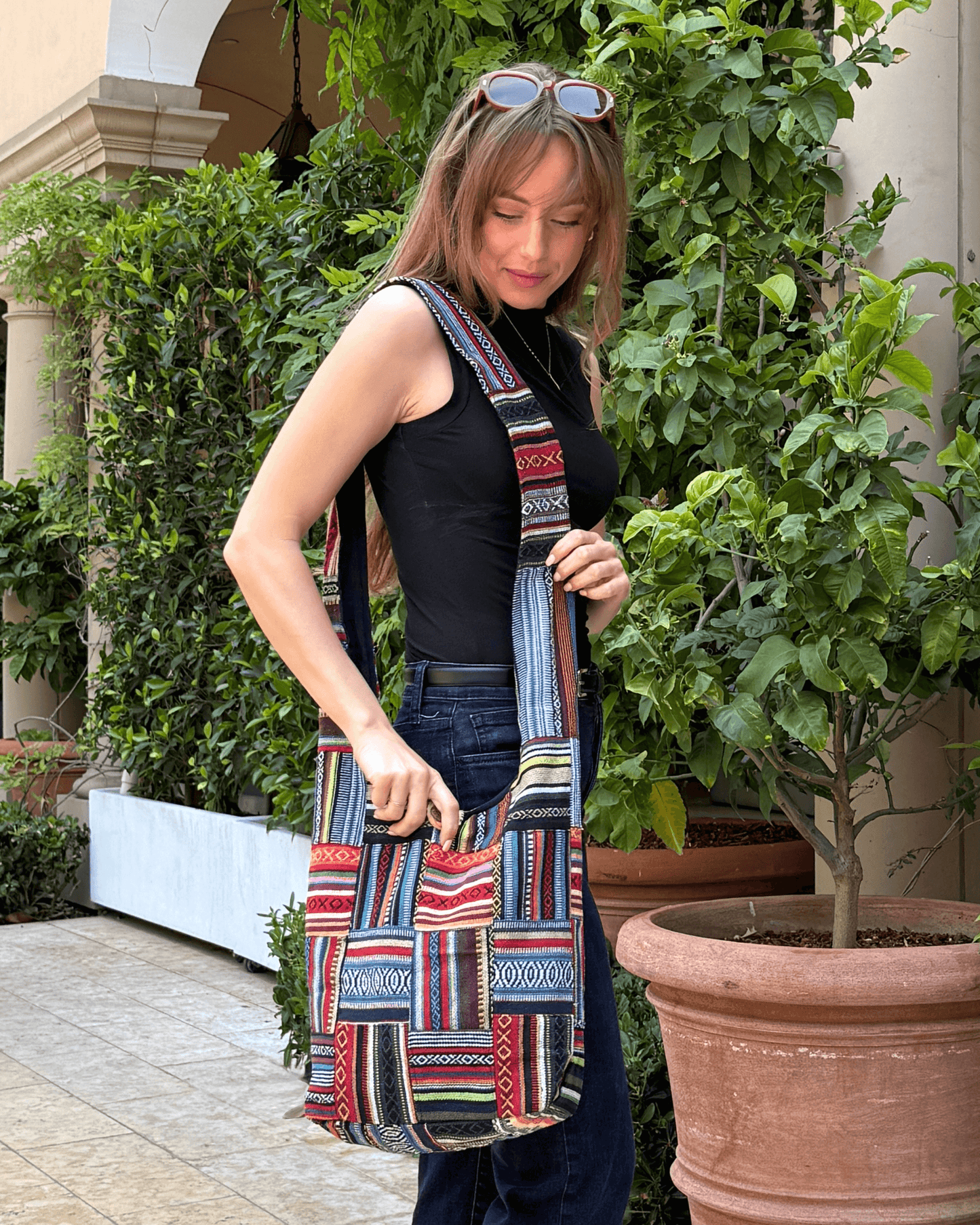 Kathmandu Collection Patchwork Striped Hobo Bag *