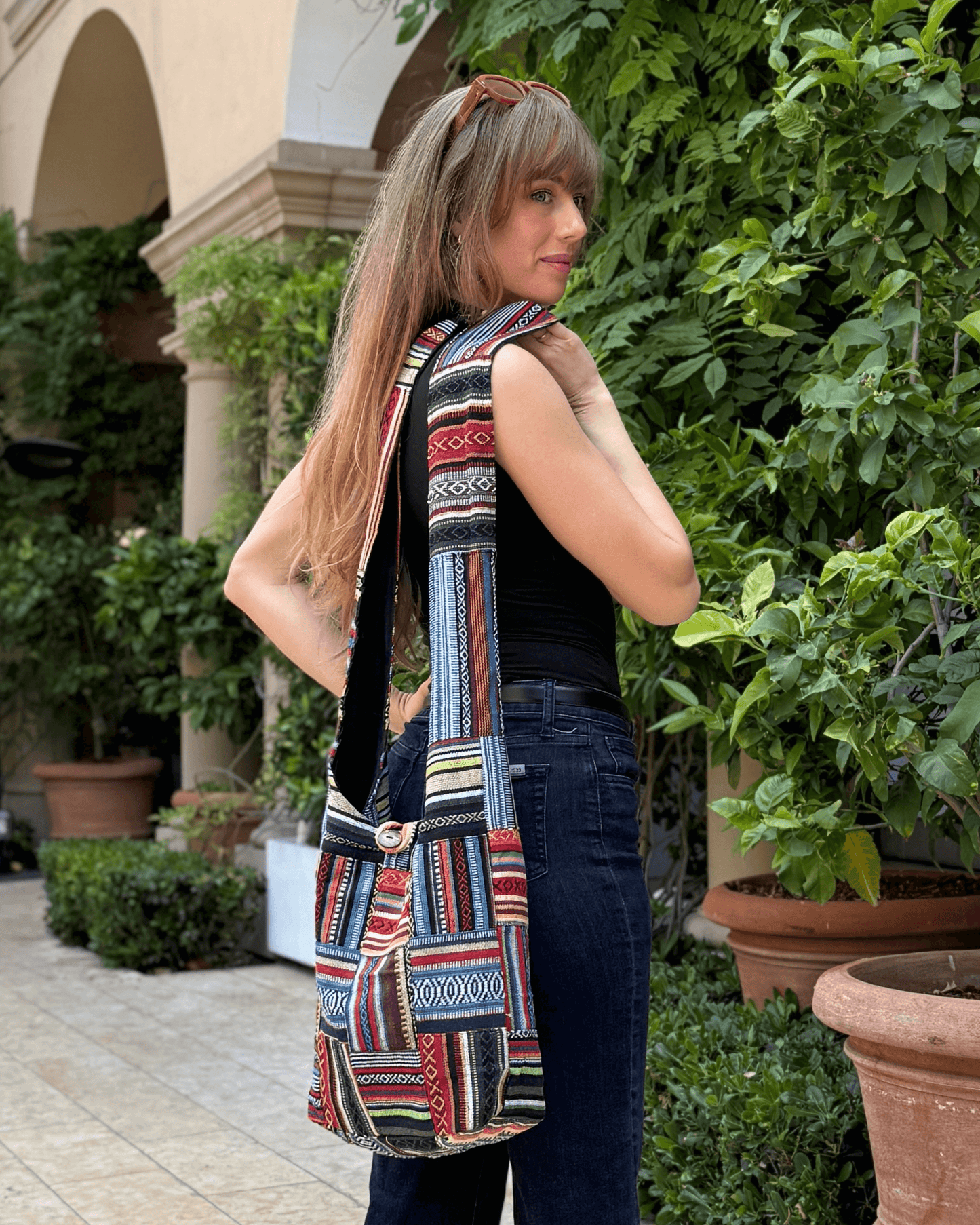 Kathmandu Collection Patchwork Striped Hobo Bag *