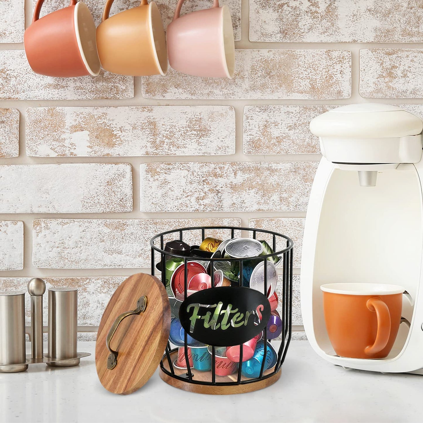 Rustic Coffee Filter Holder with Lid, Acacia Coffee Filter Holder