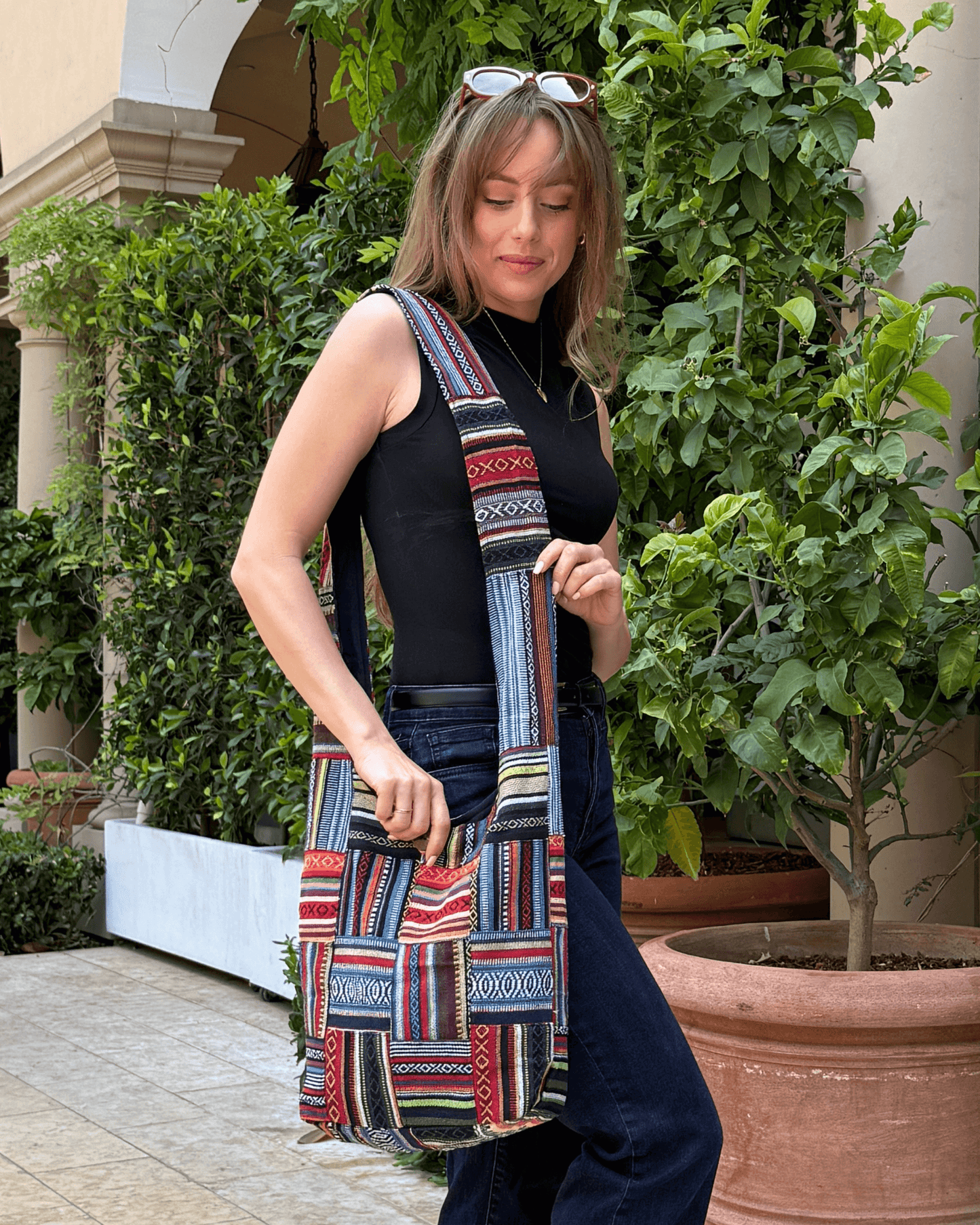 Kathmandu Collection Patchwork Striped Hobo Bag *