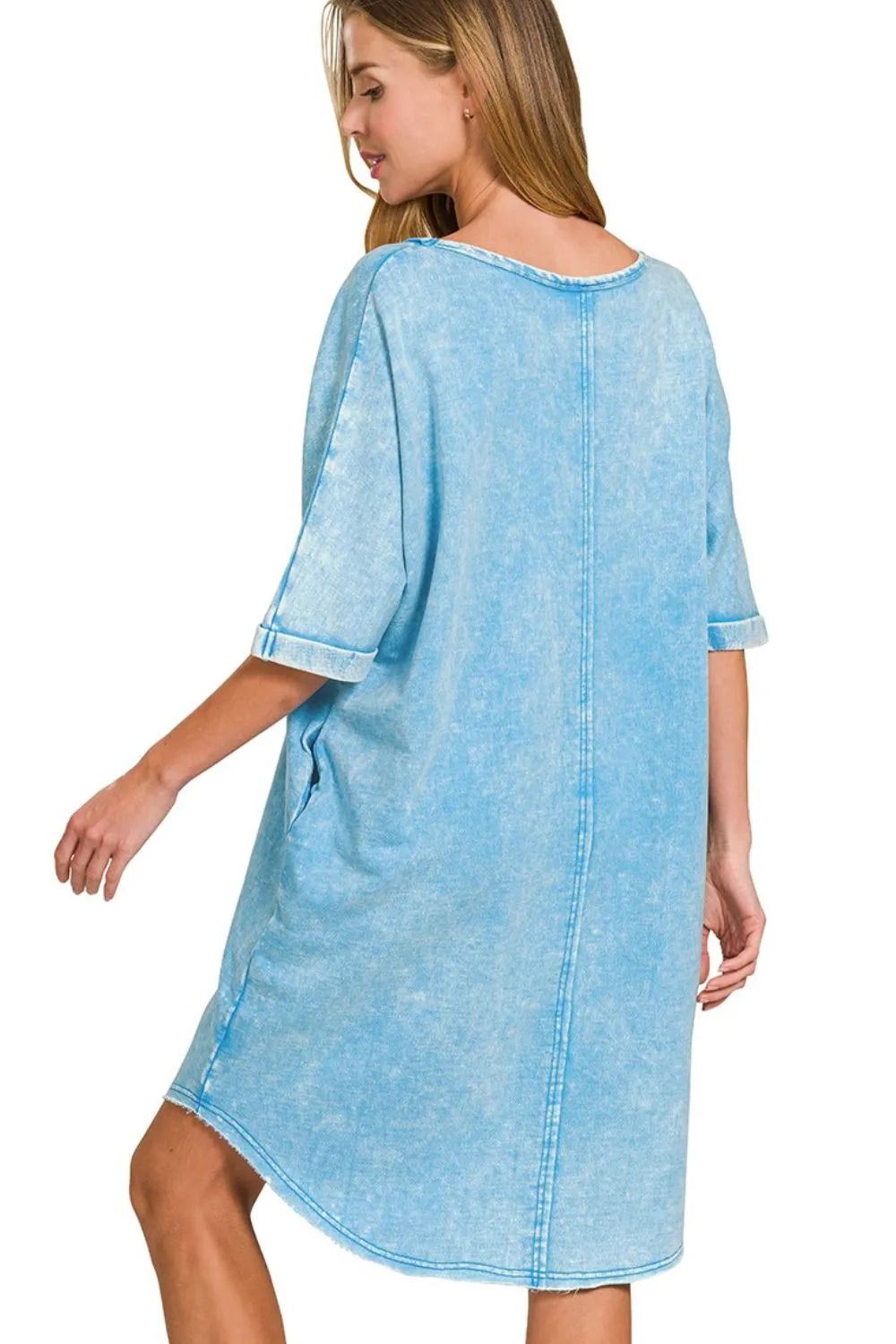 Zenana Acid-washed French Terry Tee Shirts Dress*