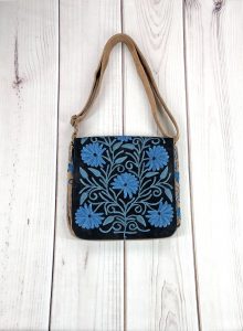 Handmade Blue and Black Suede Embroidered Messenger Bag*