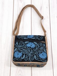 Handmade Blue and Black Suede Embroidered Messenger Bag*