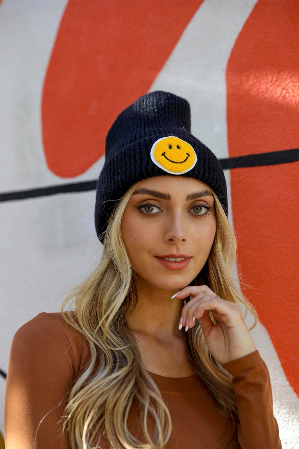 Smiley Face Ribbed Beanie π*