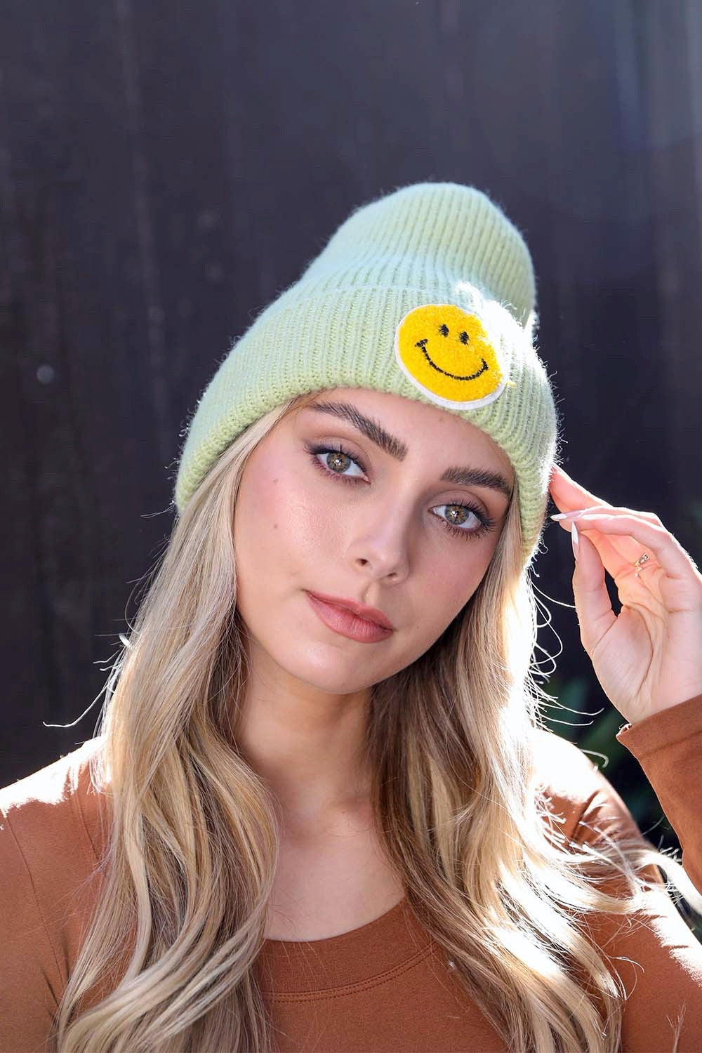 Smiley Face Ribbed Beanie π*
