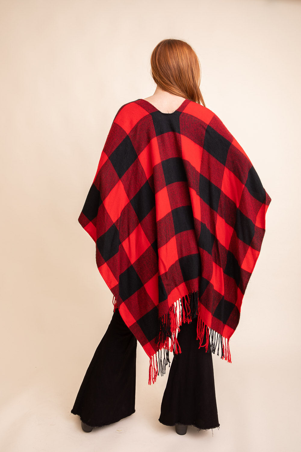 Classic Buffalo Check Tassel Ruana *