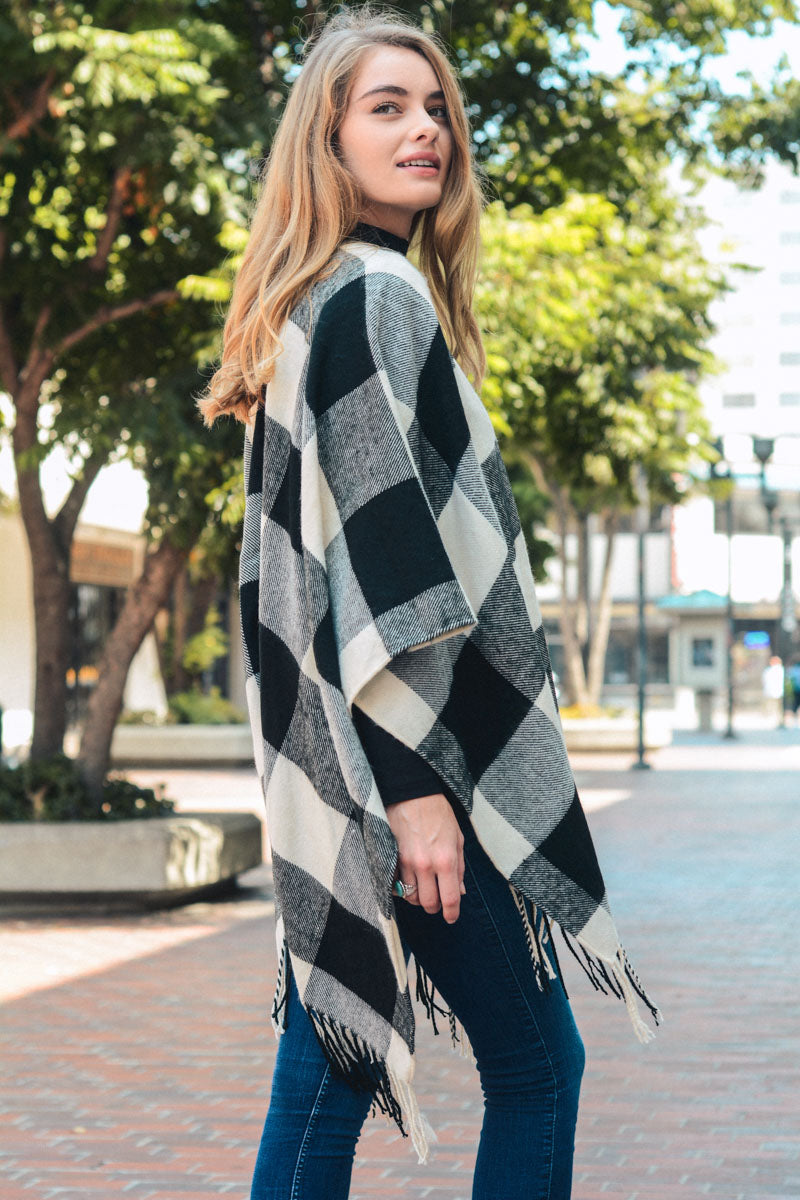 Classic Buffalo Check Tassel Ruana *