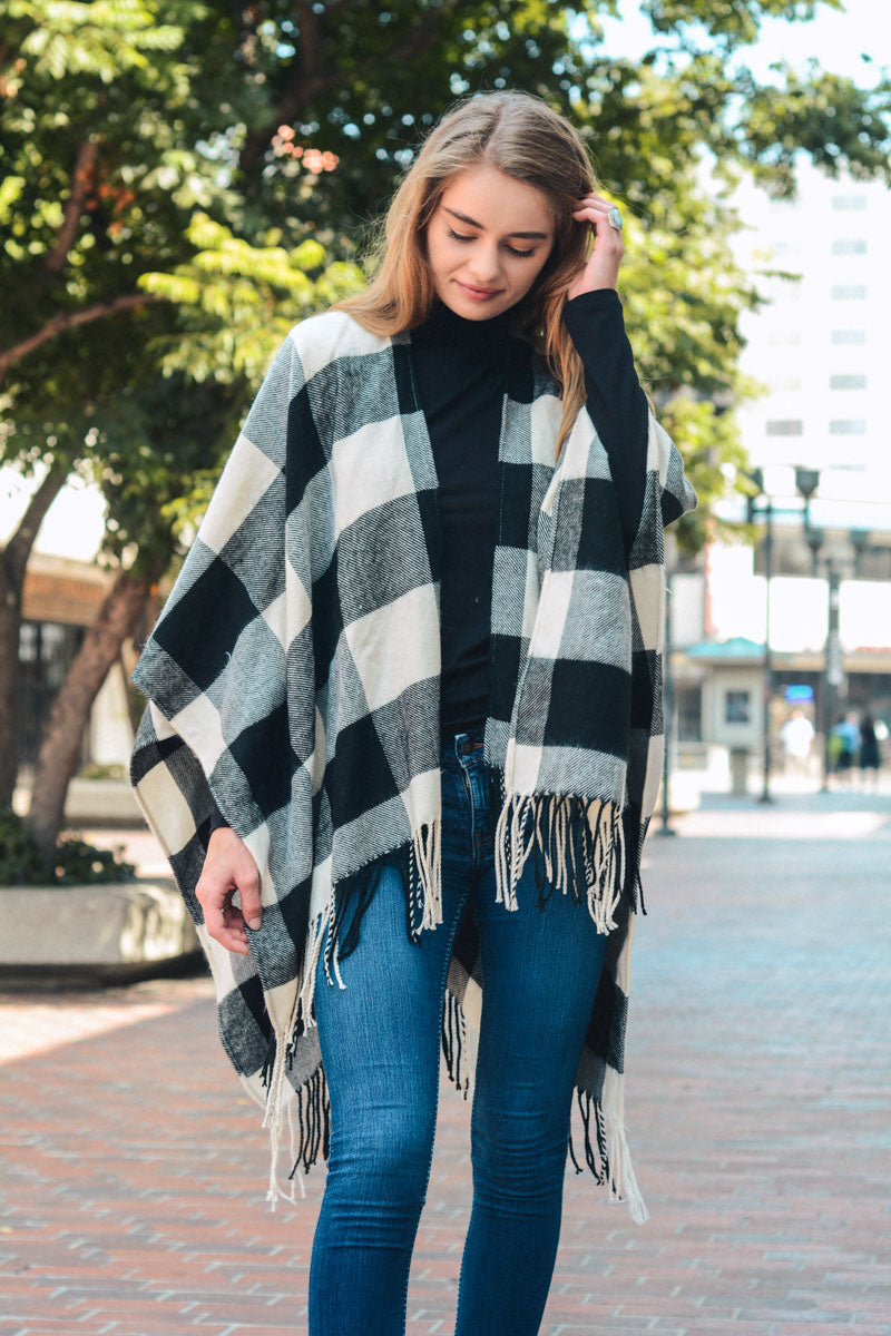 Classic Buffalo Check Tassel Ruana *