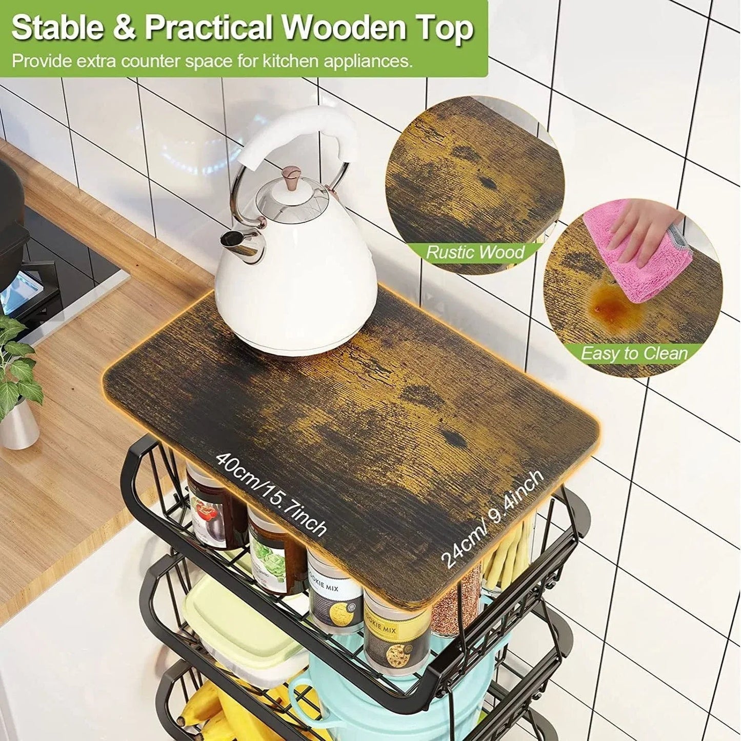 Tier Fruit Basket For Kitchen Organizers And Storage,with Solid Wood *