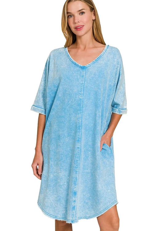 Zenana Acid-washed French Terry Tee Shirts Dress*