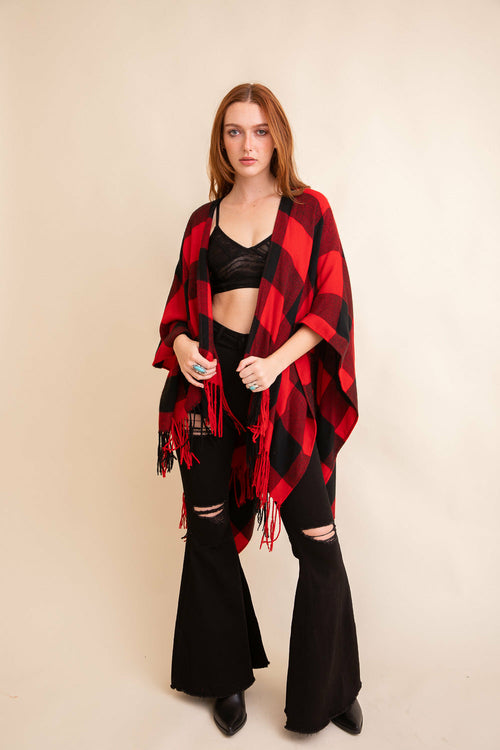 Classic Buffalo Check Tassel Ruana *