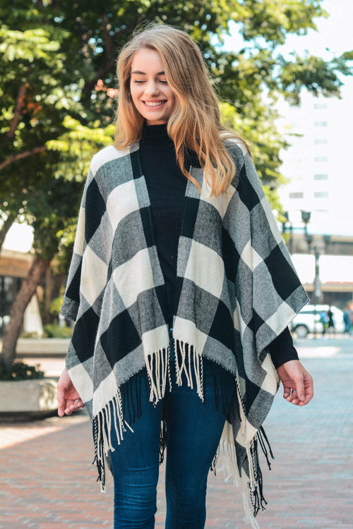 Classic Buffalo Check Tassel Ruana *