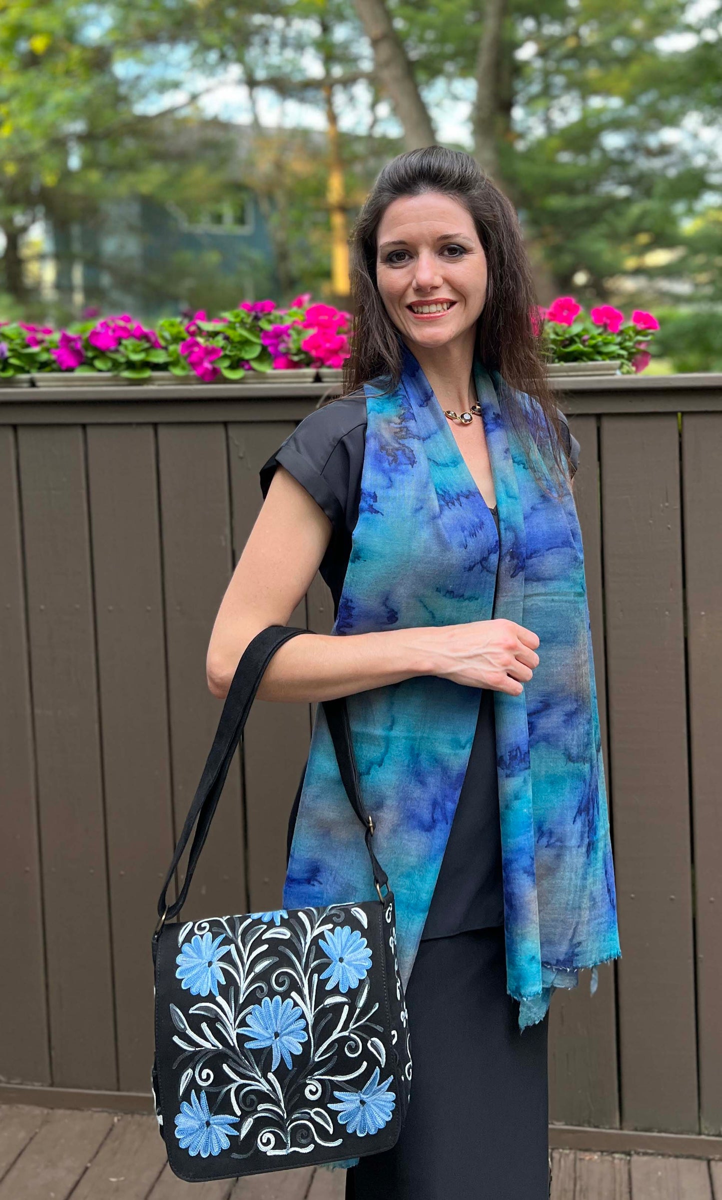 Handmade Blue and Black Suede Embroidered Messenger Bag*