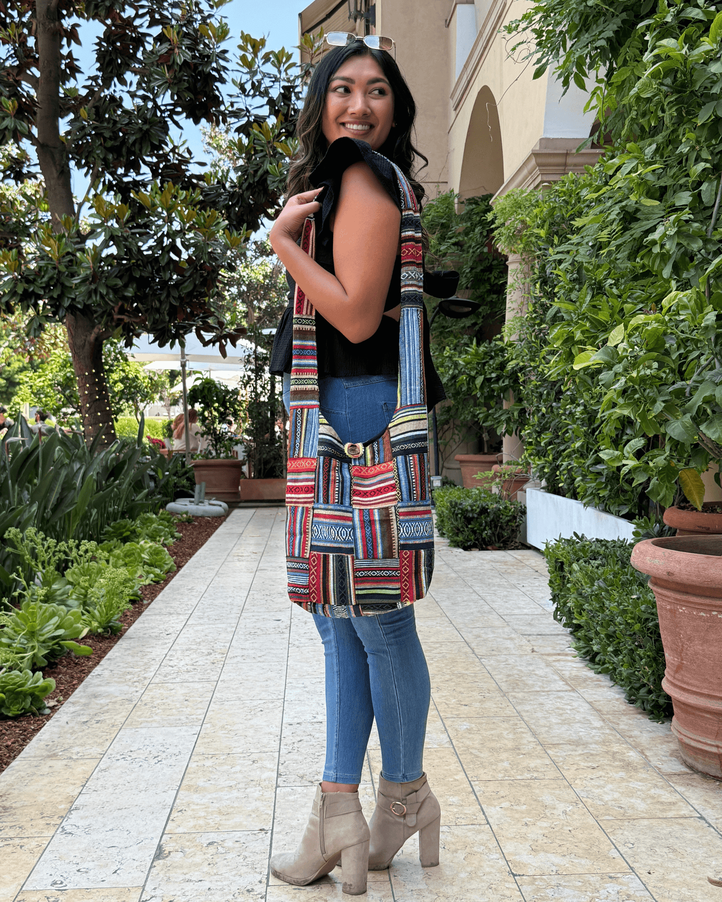 Kathmandu Collection Patchwork Striped Hobo Bag *