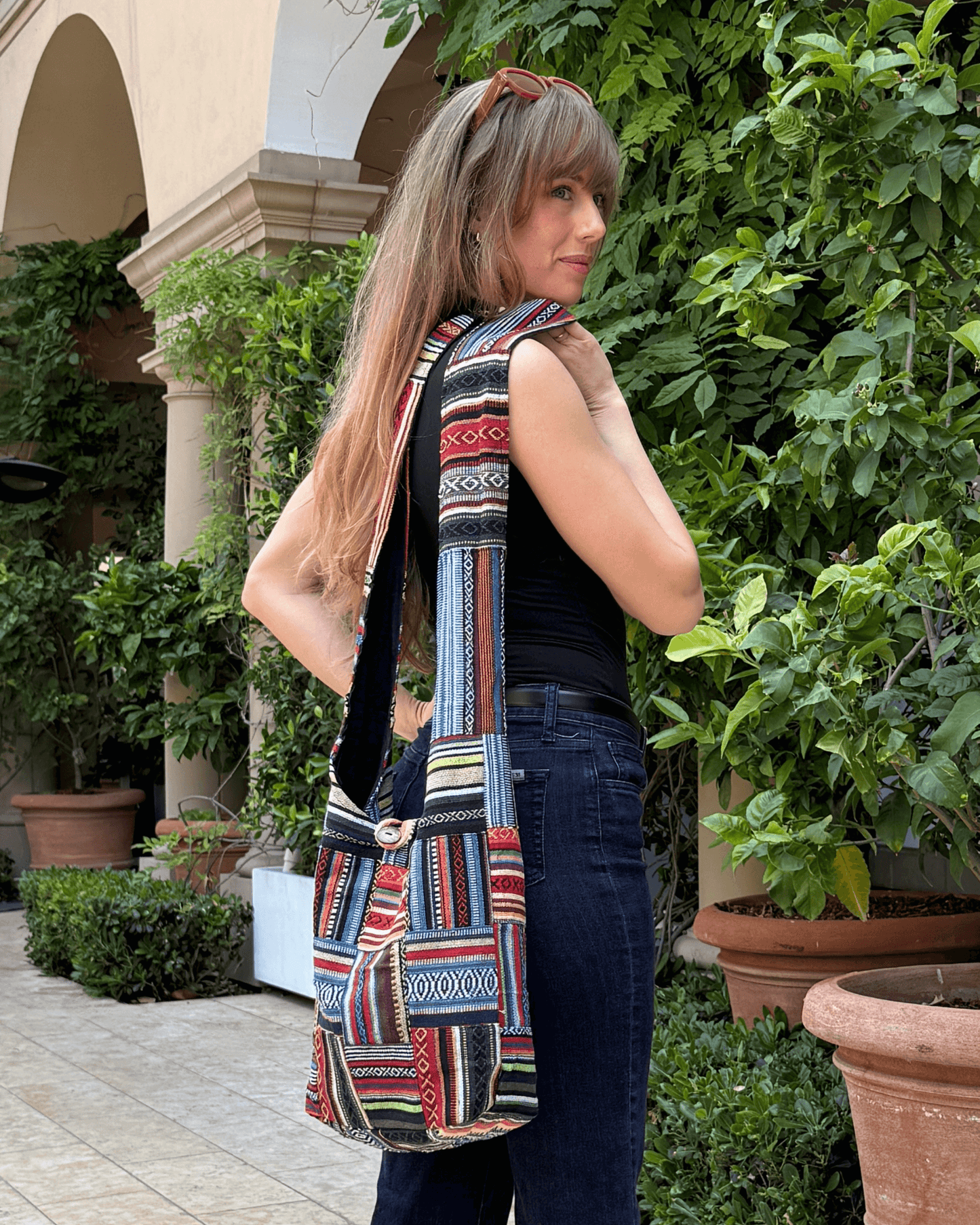 Kathmandu Collection Patchwork Striped Hobo Bag *