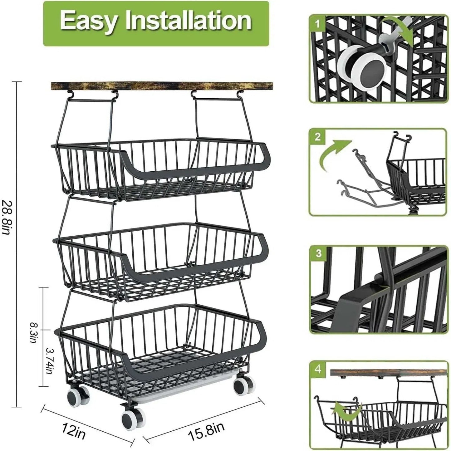 Tier Fruit Basket For Kitchen Organizers And Storage,with Solid Wood *