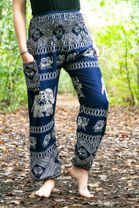 Blue ELEPHANT Pants Women Boho Pants Hippie Pants Yoga *