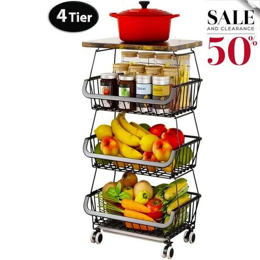 Tier Fruit Basket For Kitchen Organizers And Storage,with Solid Wood *