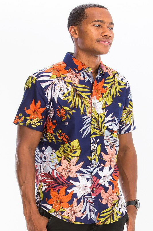 Weiv Mens Print Hawaiian Button Down Shirt*