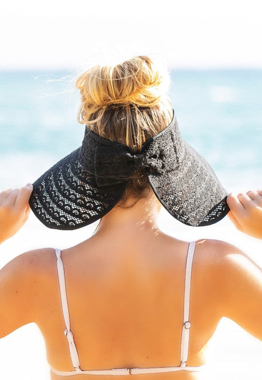 Roll Up Lace Beach Bow Sun Visor Foldable Travel*