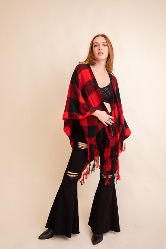 Classic Buffalo Check Tassel Ruana *