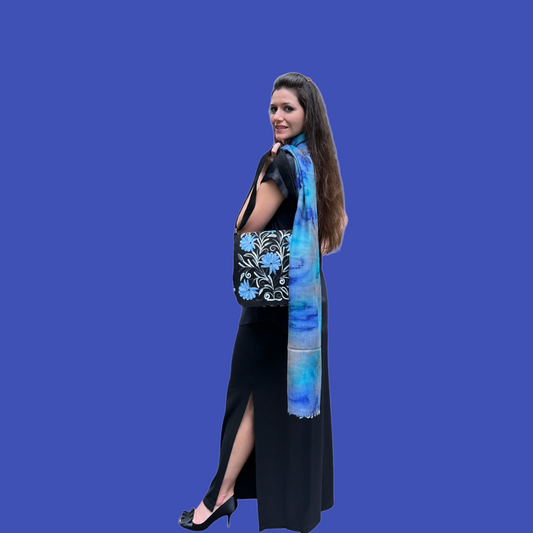 Handmade Blue and Black Suede Embroidered Messenger Bag*